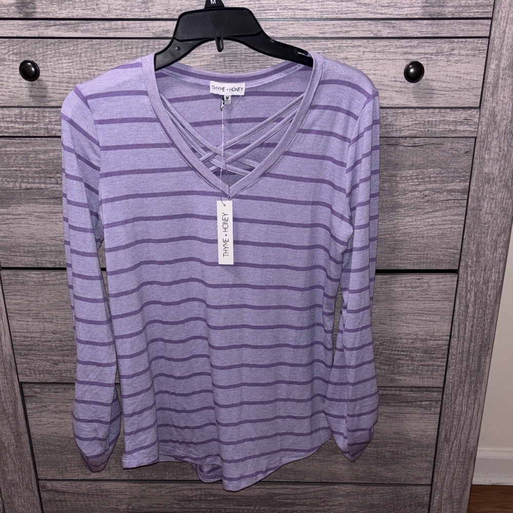 Lavender Striped Long Sleeve Top by Three Dots
